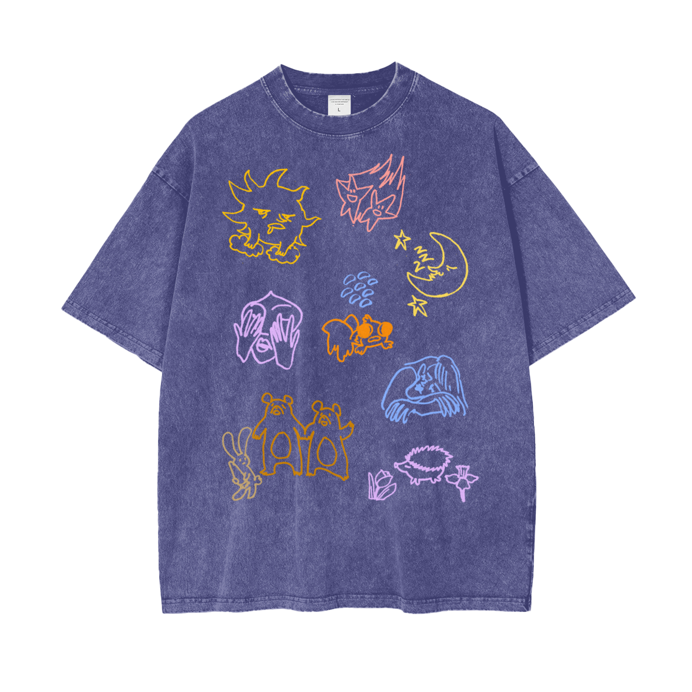 Life Doodles Unisex Oversize Snow Washed T-Shirt
