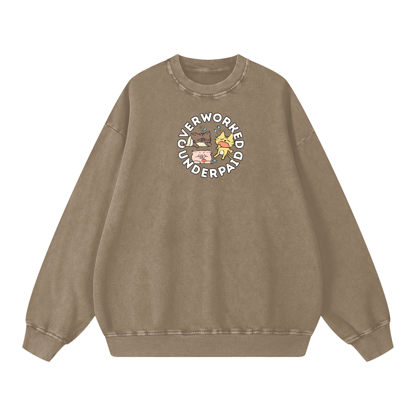 Overworked Animals Acid Wash Oversize Sweatshirt