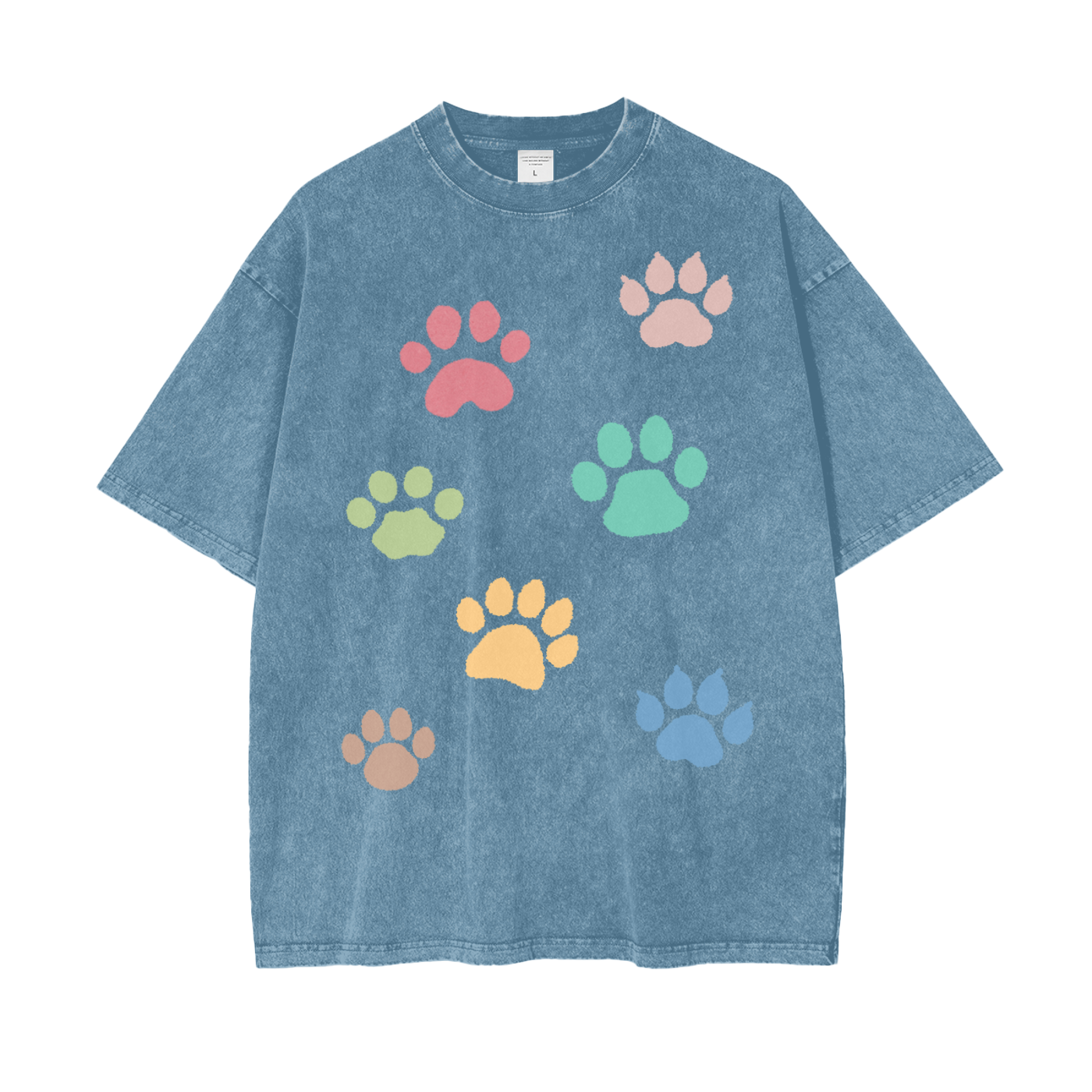 Paw Prints Unisex Oversize Snow Washed T-Shirt