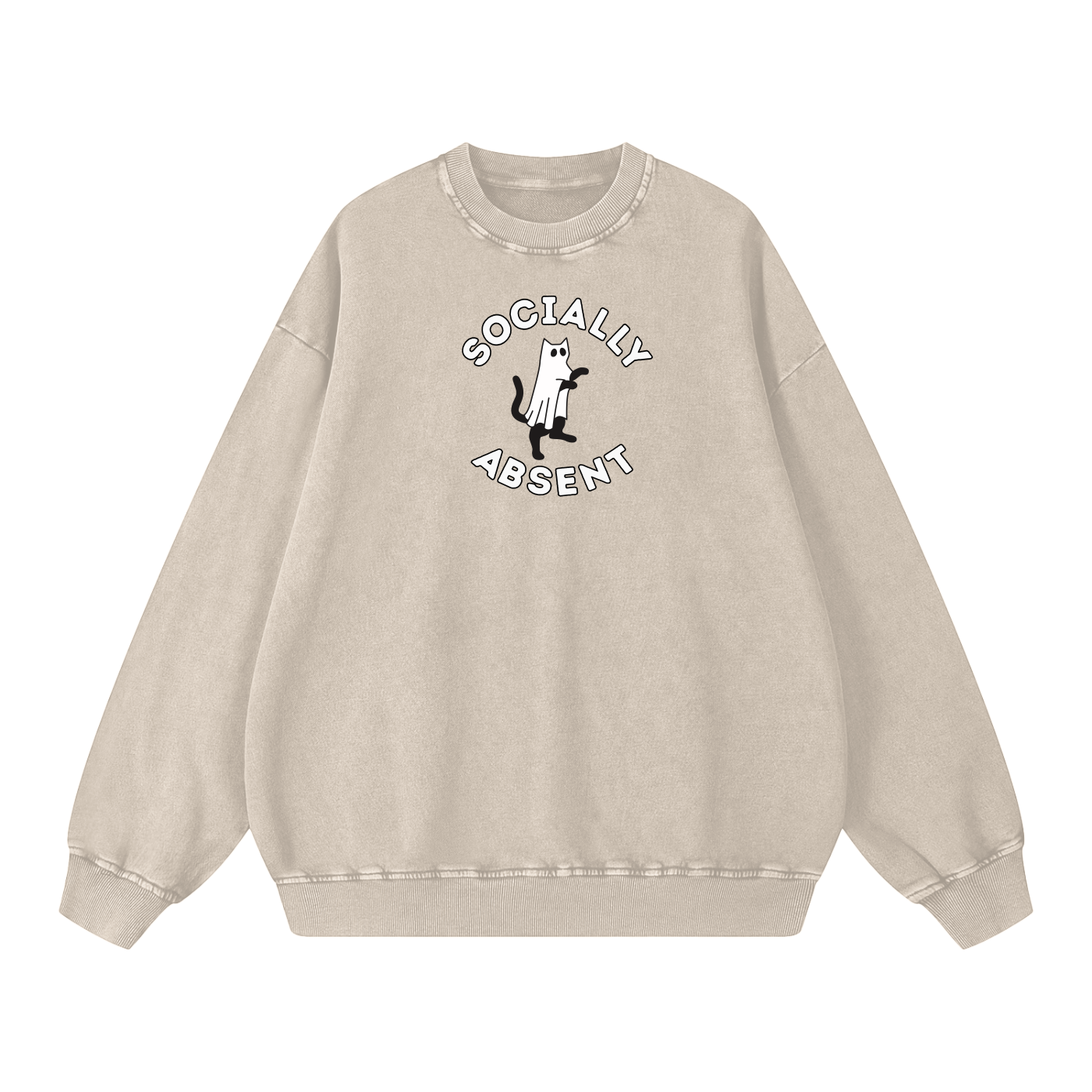 Ghost Cat Acid Wash Oversize Sweatshirt