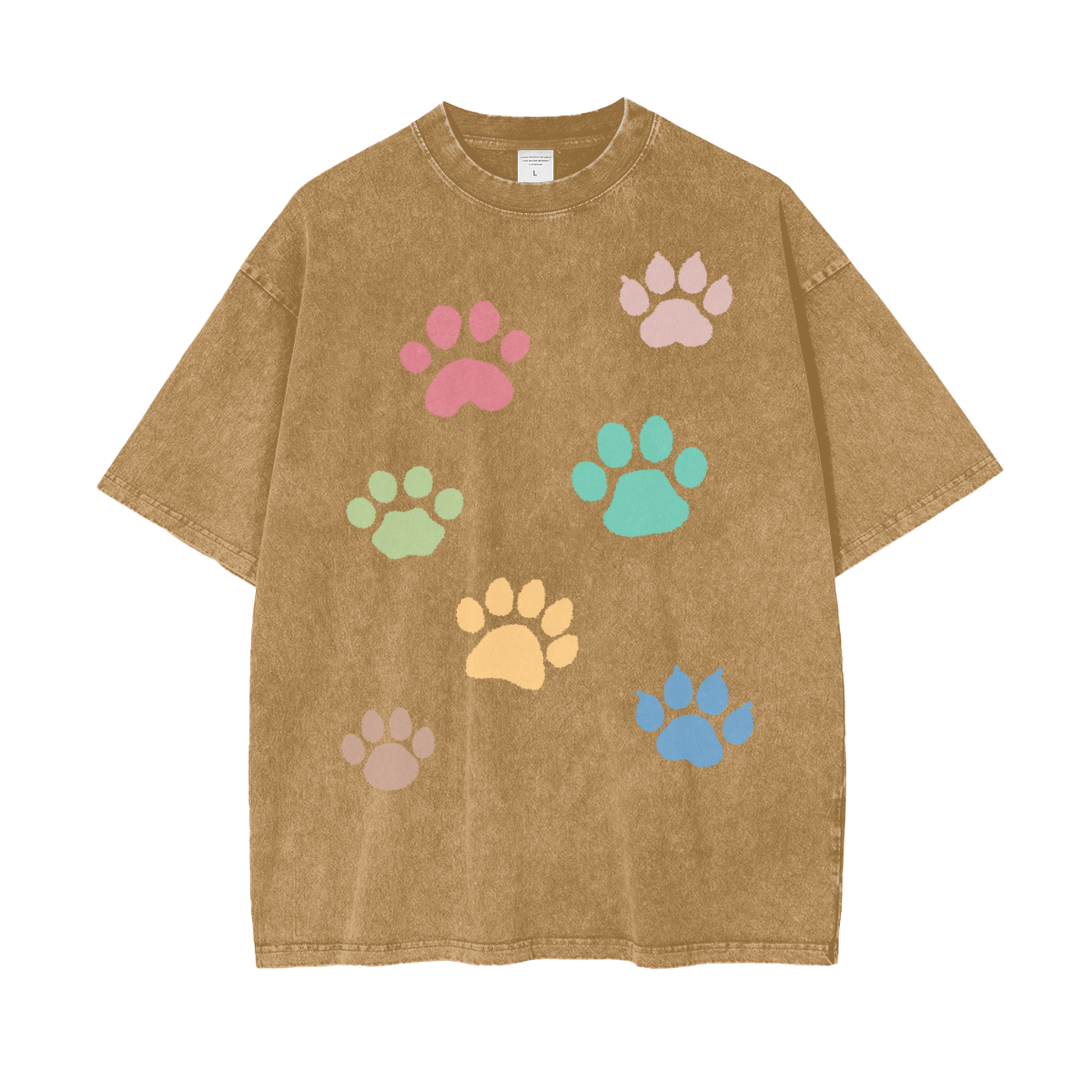 Paw Prints Unisex Oversize Snow Washed T-Shirt