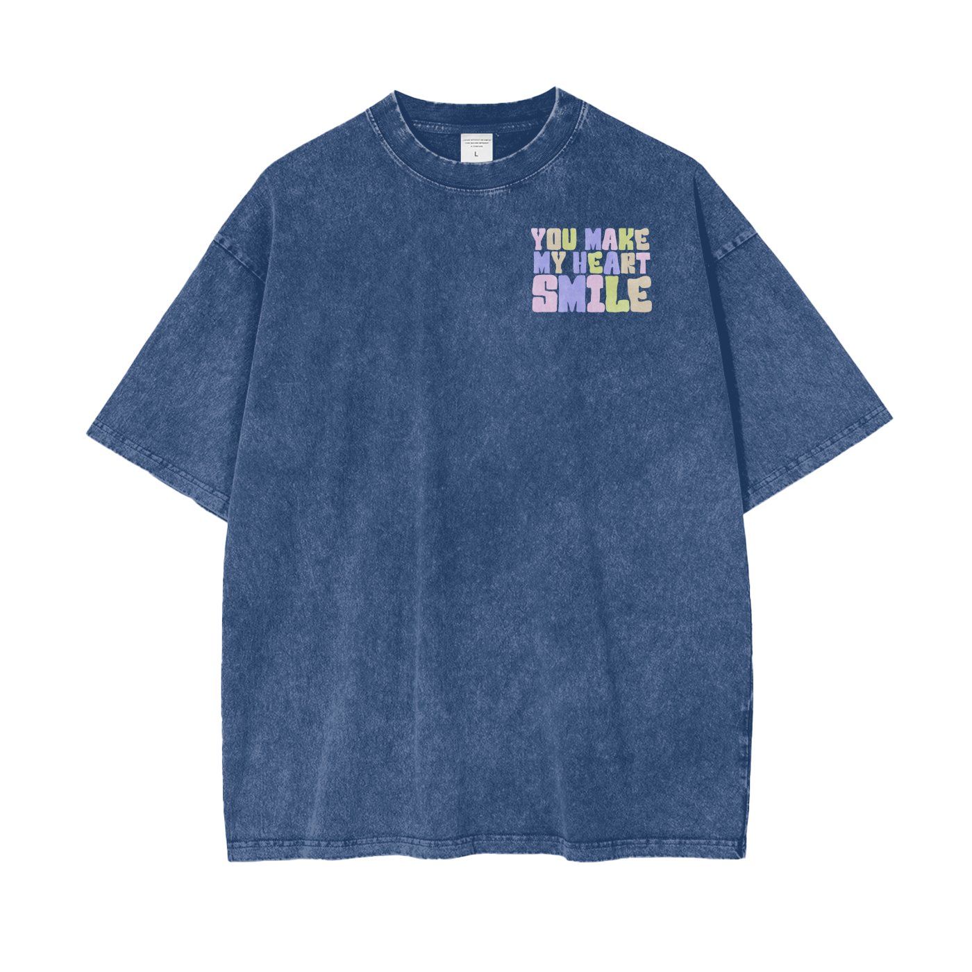 Heart Smile Frt/Bck Print Unisex Oversize Snow Washed T-Shirt