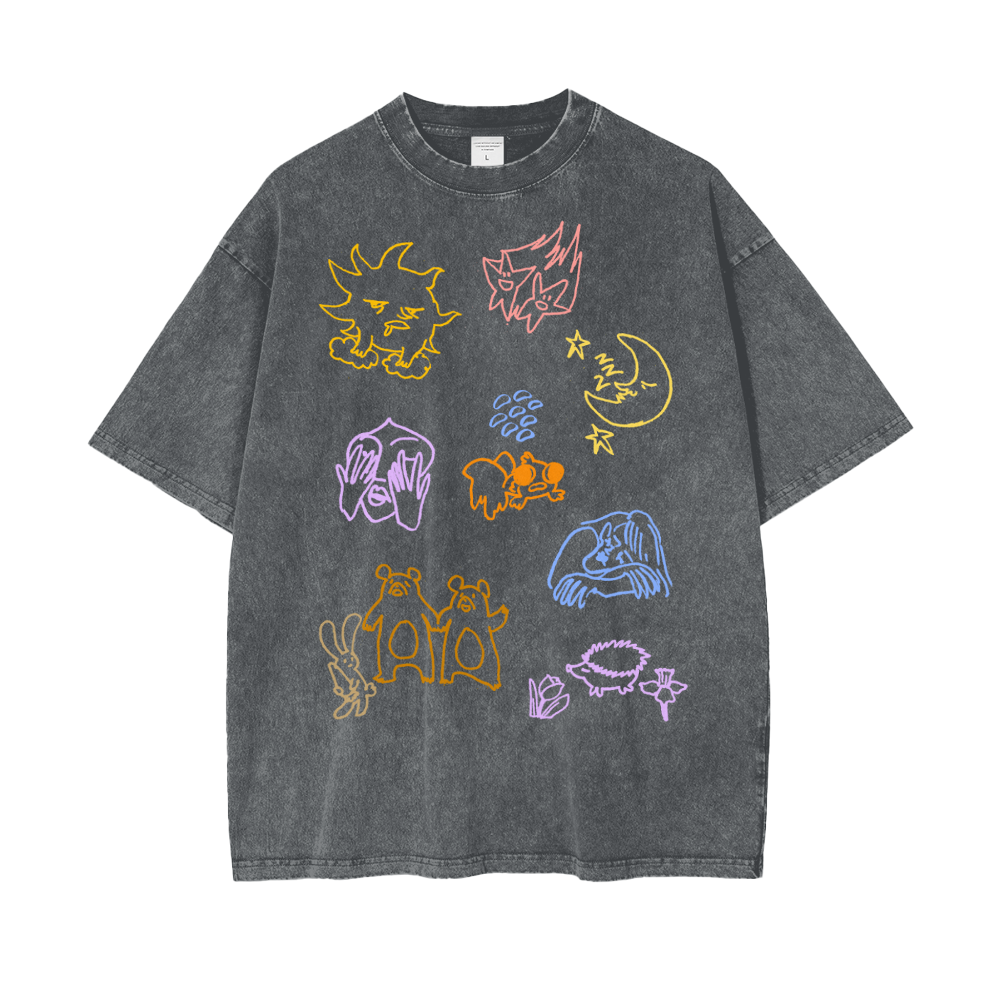 Life Doodles Unisex Oversize Snow Washed T-Shirt