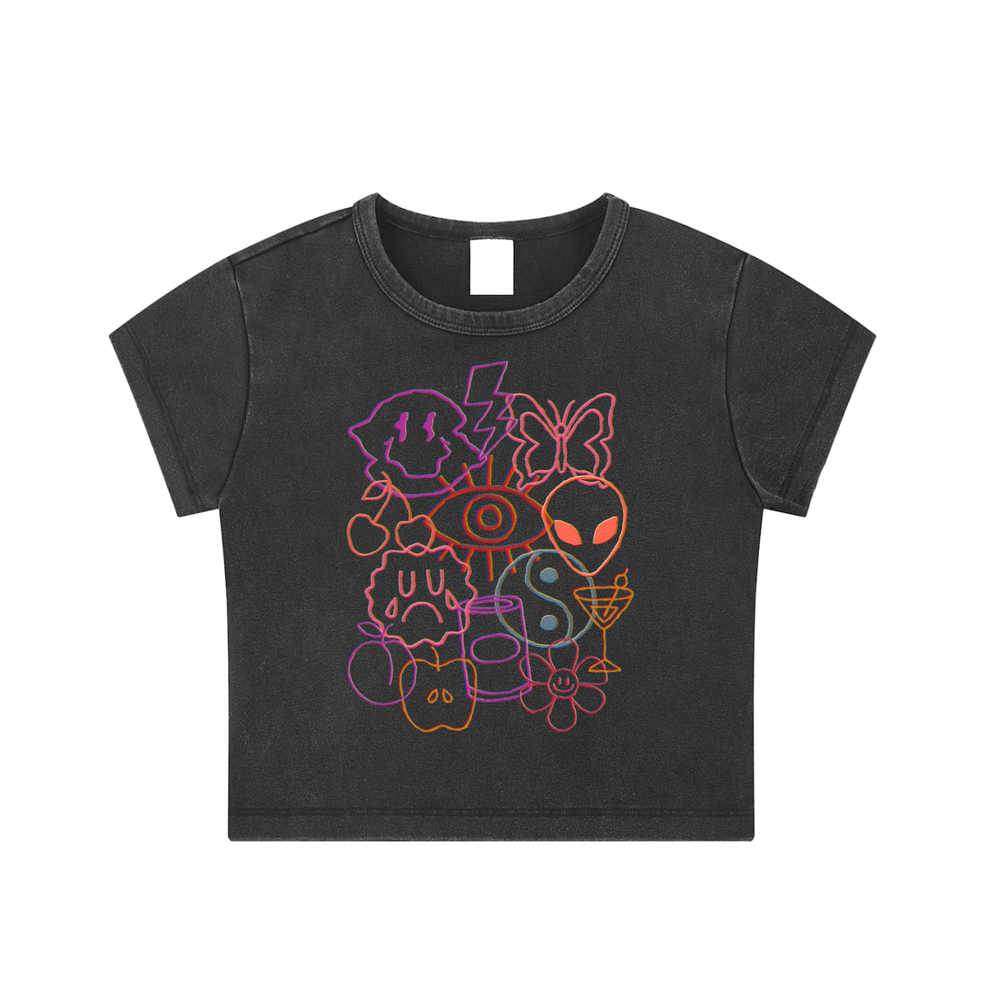 Trippy Doodles Snow Washed Crop Top