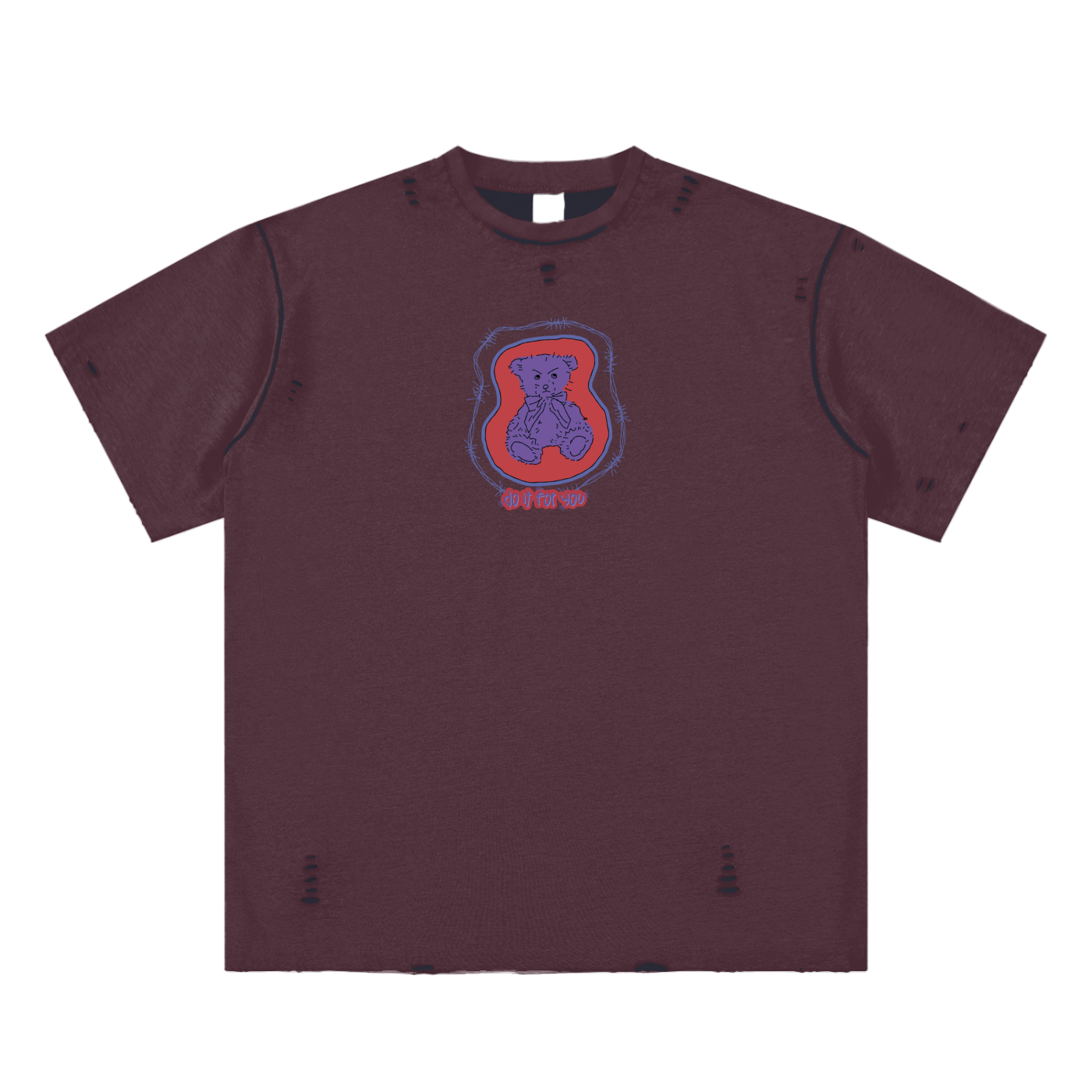 Teddy Bear,D Unisex Reversible Frayed T-shirt