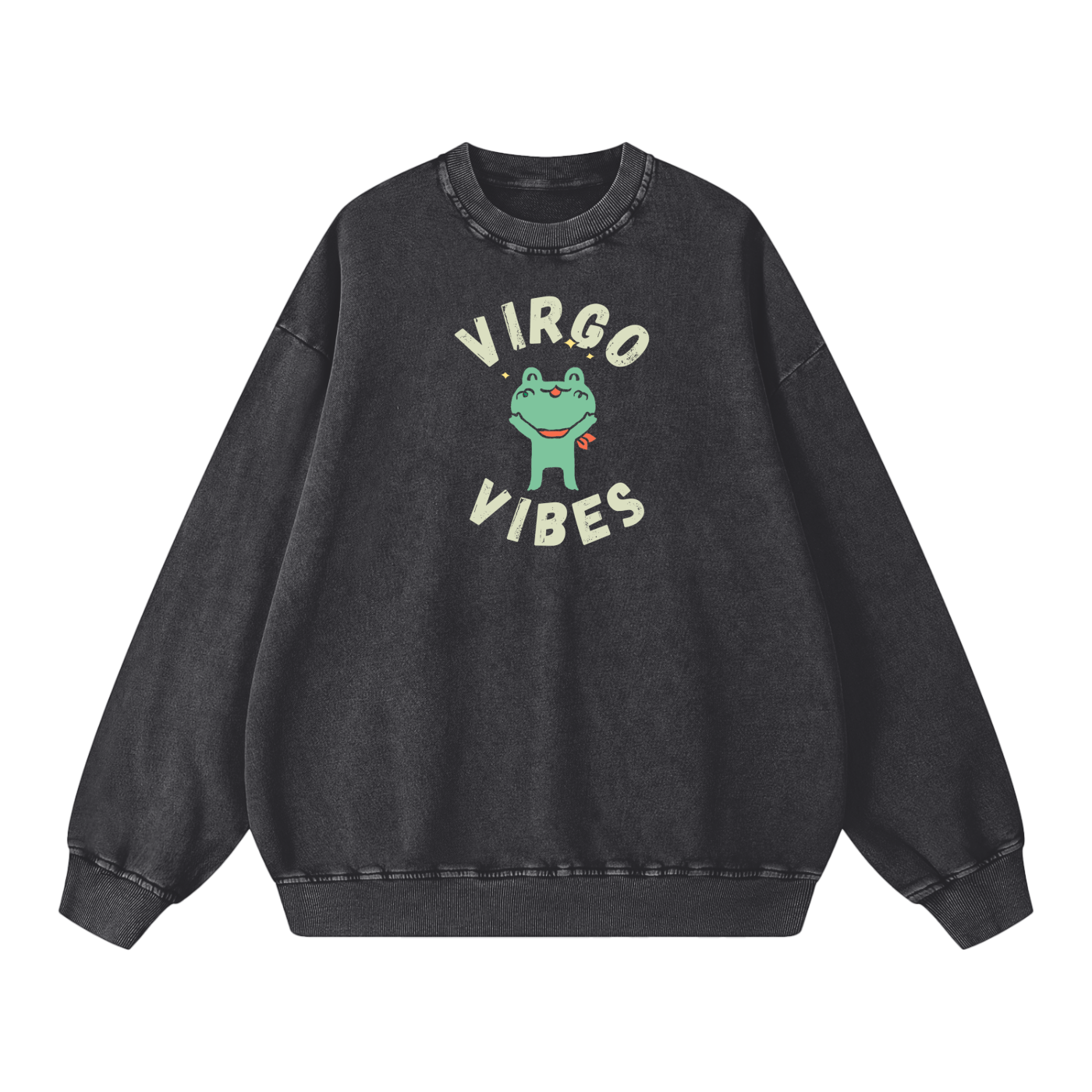 Zodiac Virgo Frog Unisex Acid Wash Oversize Sweatshirt