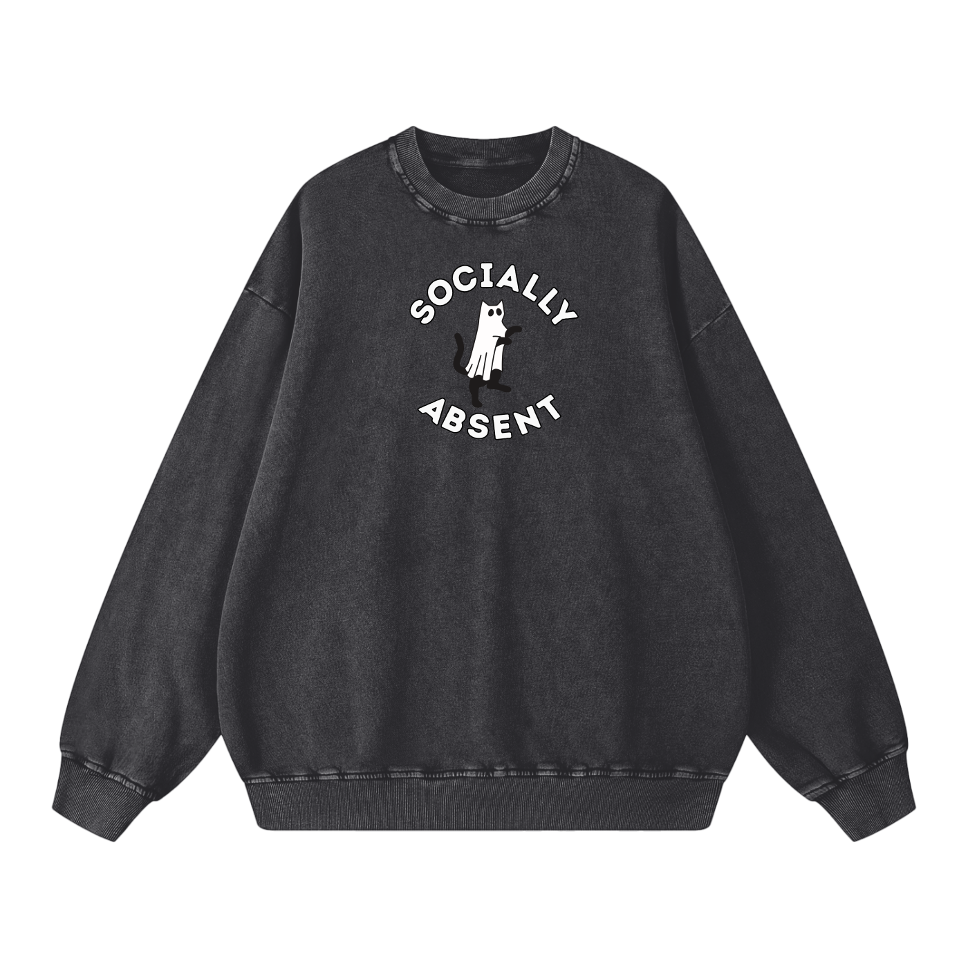 Ghost Cat Acid Wash Oversize Sweatshirt