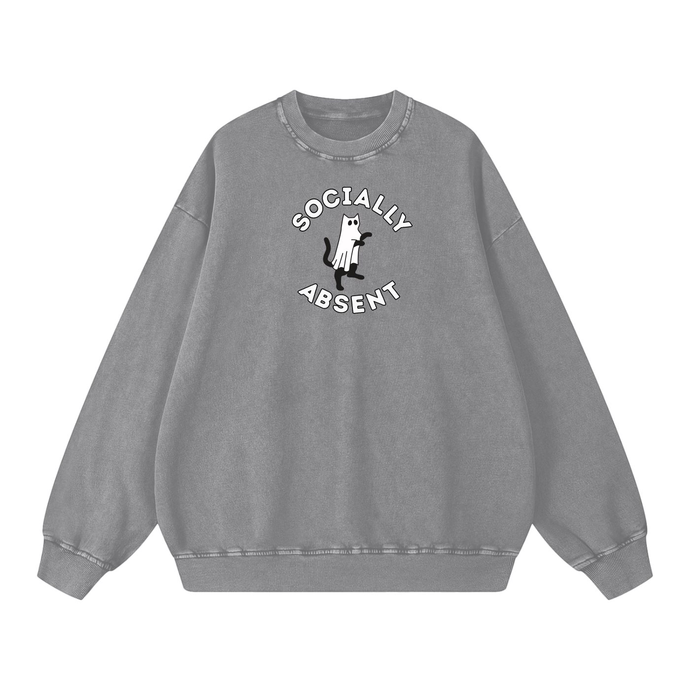 Ghost Cat Acid Wash Oversize Sweatshirt