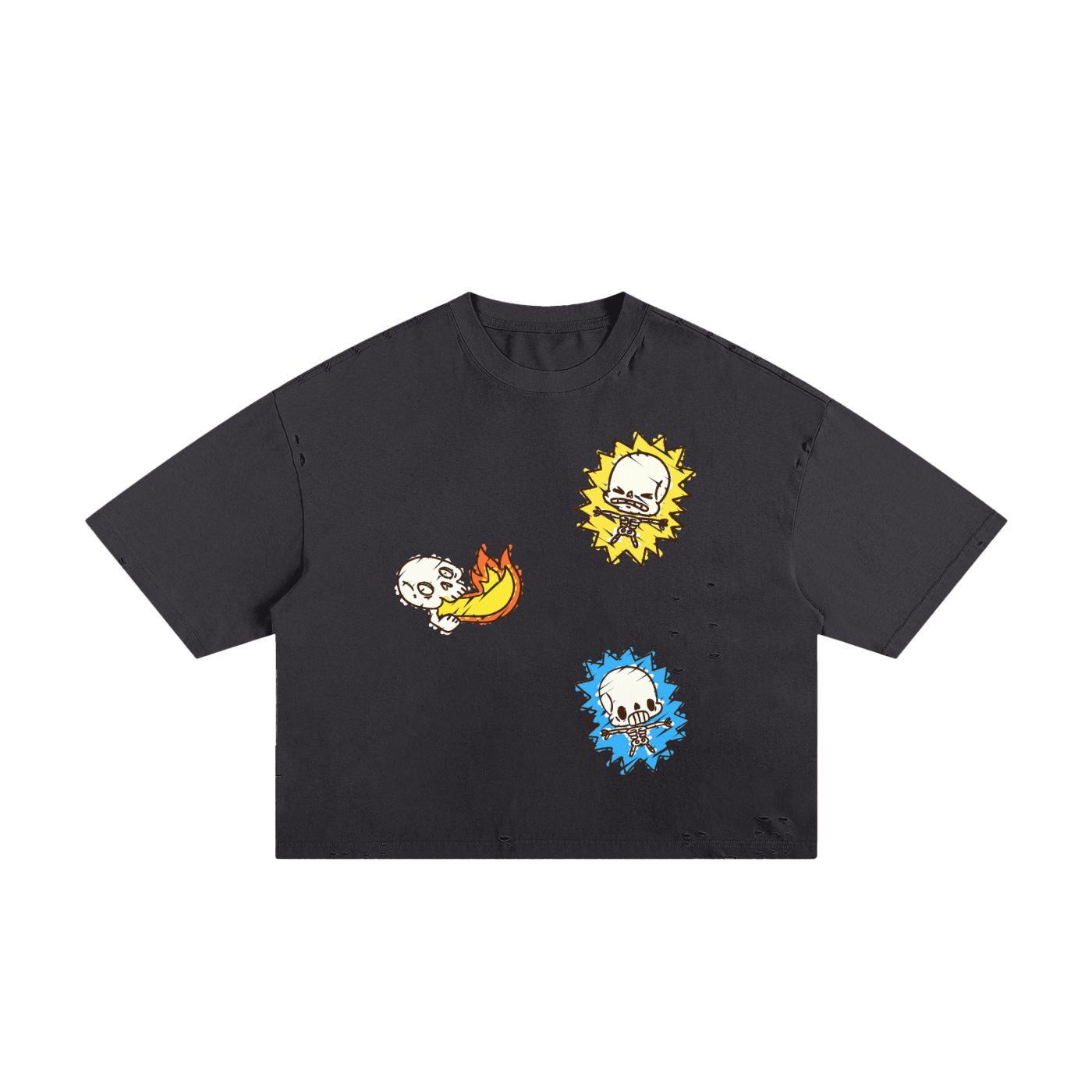 Electric Shock Skeletons Classic Frayed Boxy Tee