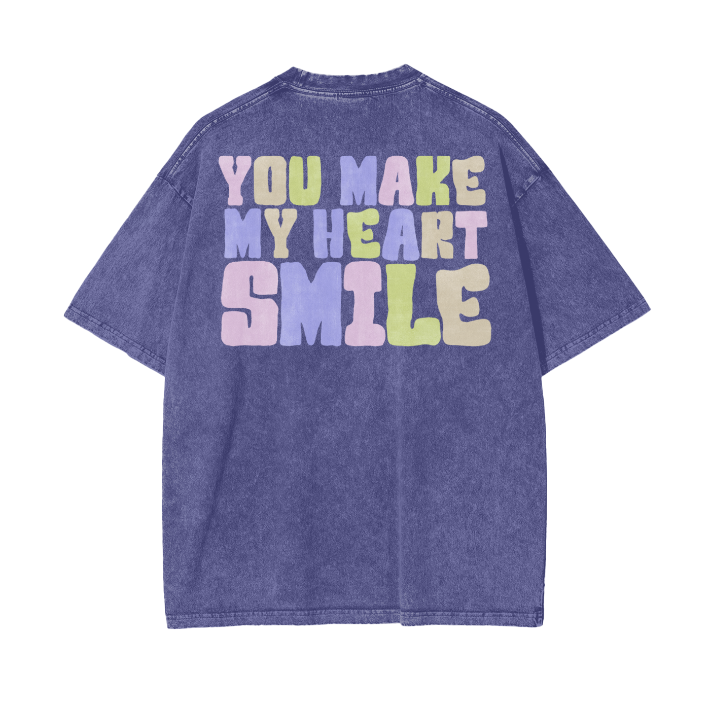 Heart Smile Frt/Bck Print Unisex Oversize Snow Washed T-Shirt