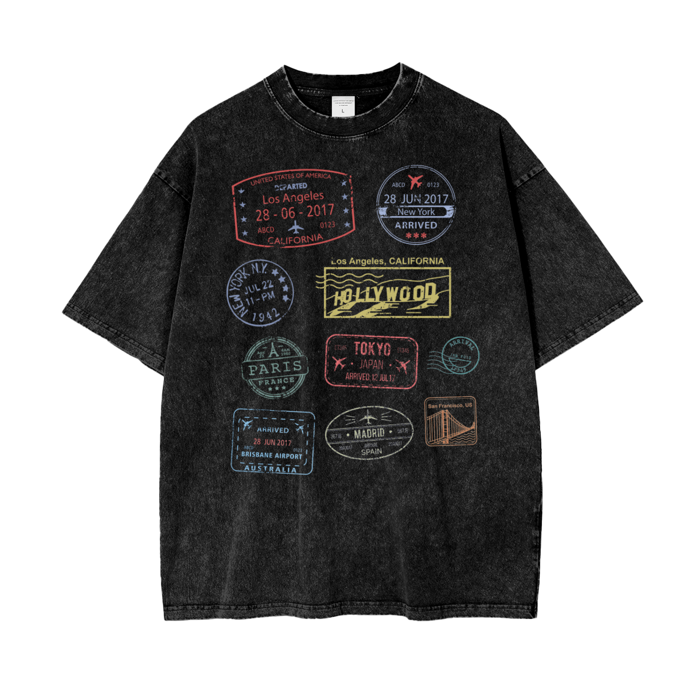 World Travel Unisex Oversize Snow Washed T-Shirt