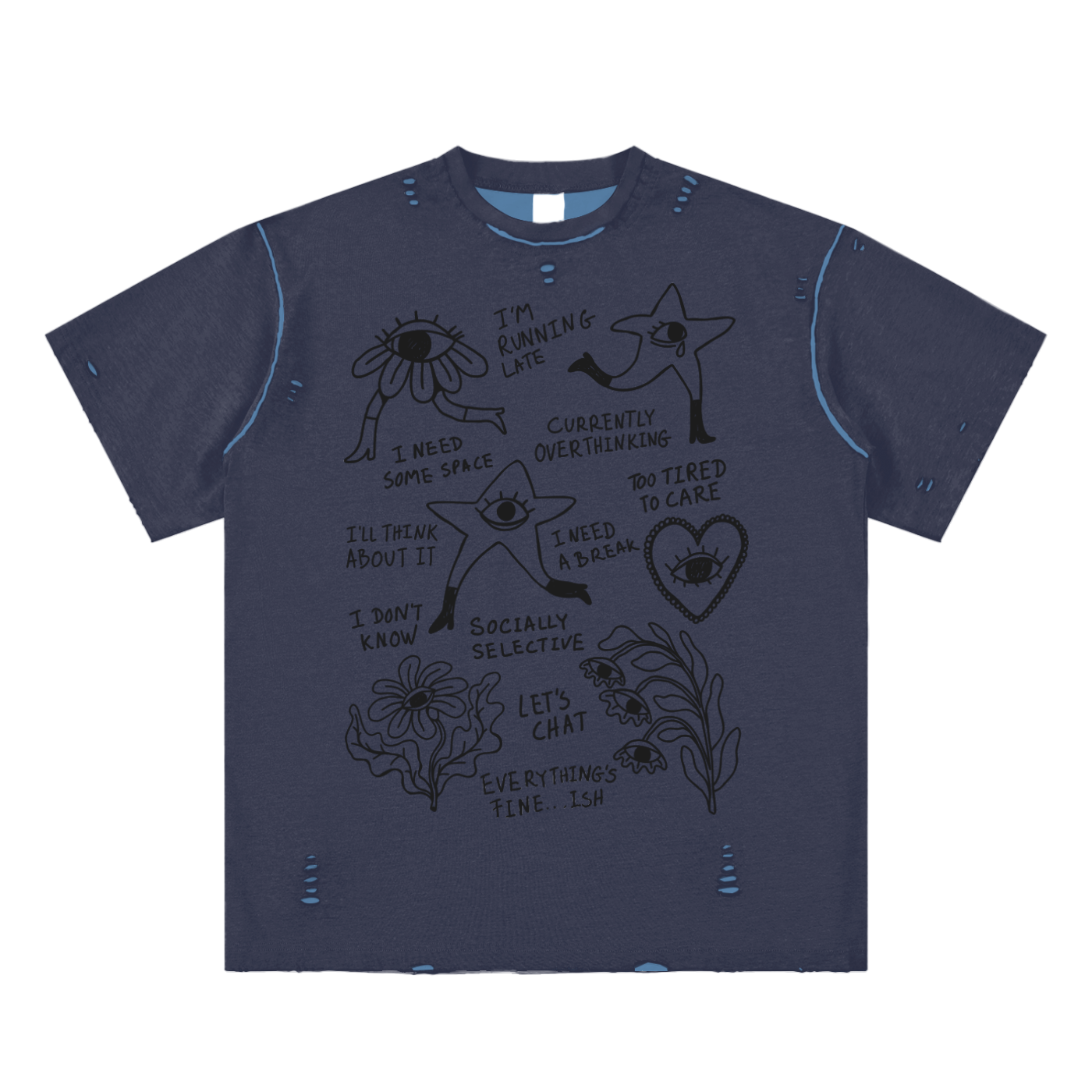 Doodle Thoughts Unisex Reversible Frayed T-shirt