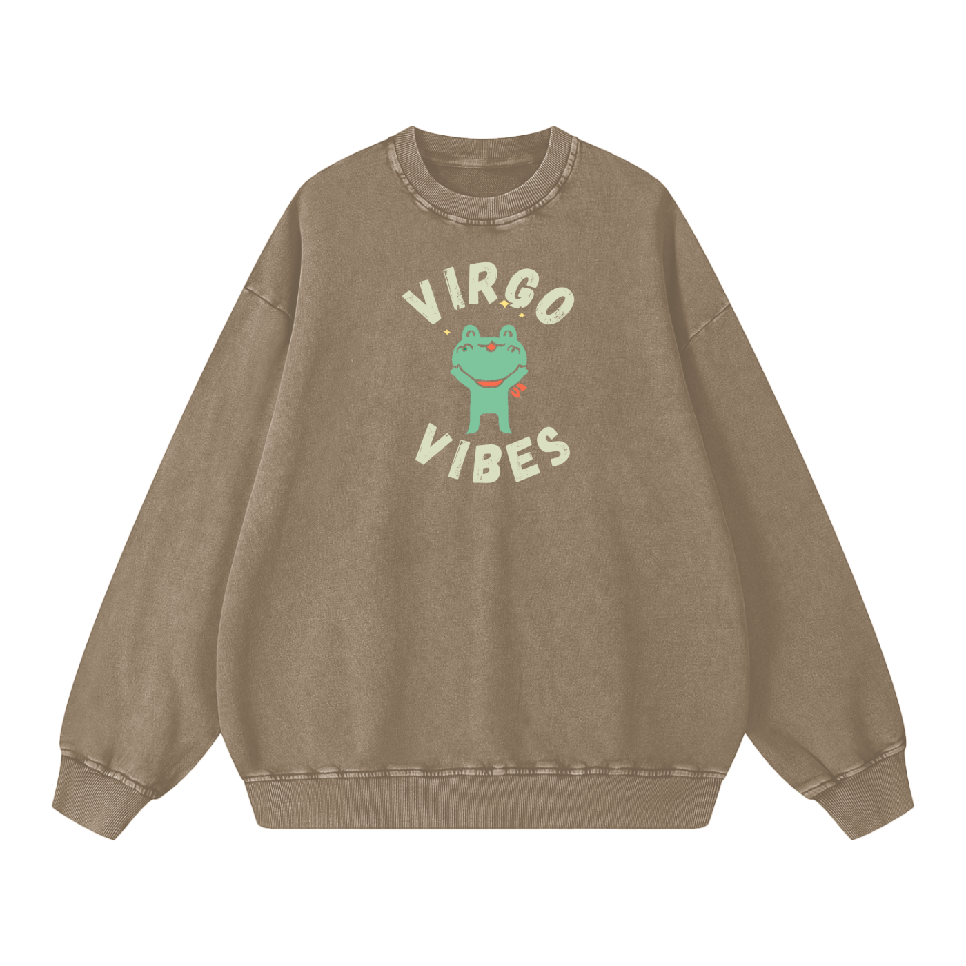 Zodiac Virgo Frog Unisex Acid Wash Oversize Sweatshirt