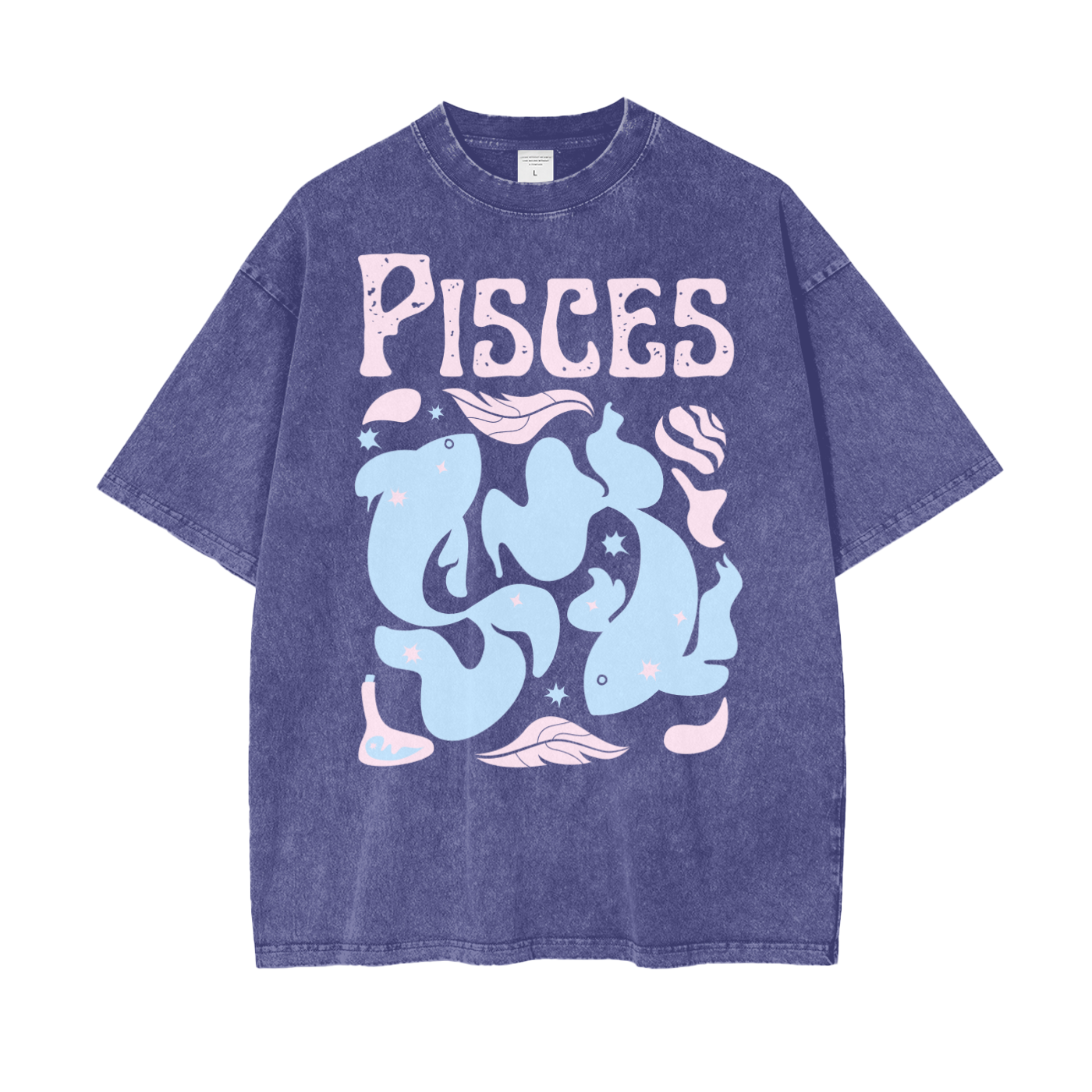 Zodiac Pisces Psychedelic Unisex Oversized Snow Washed T-Shirt
