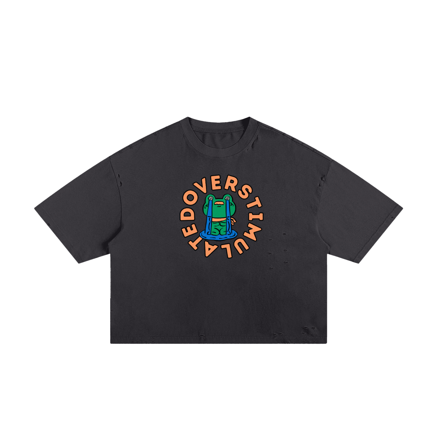 Overstimulated Frog Unisex Classic Frayed Boxy Tee