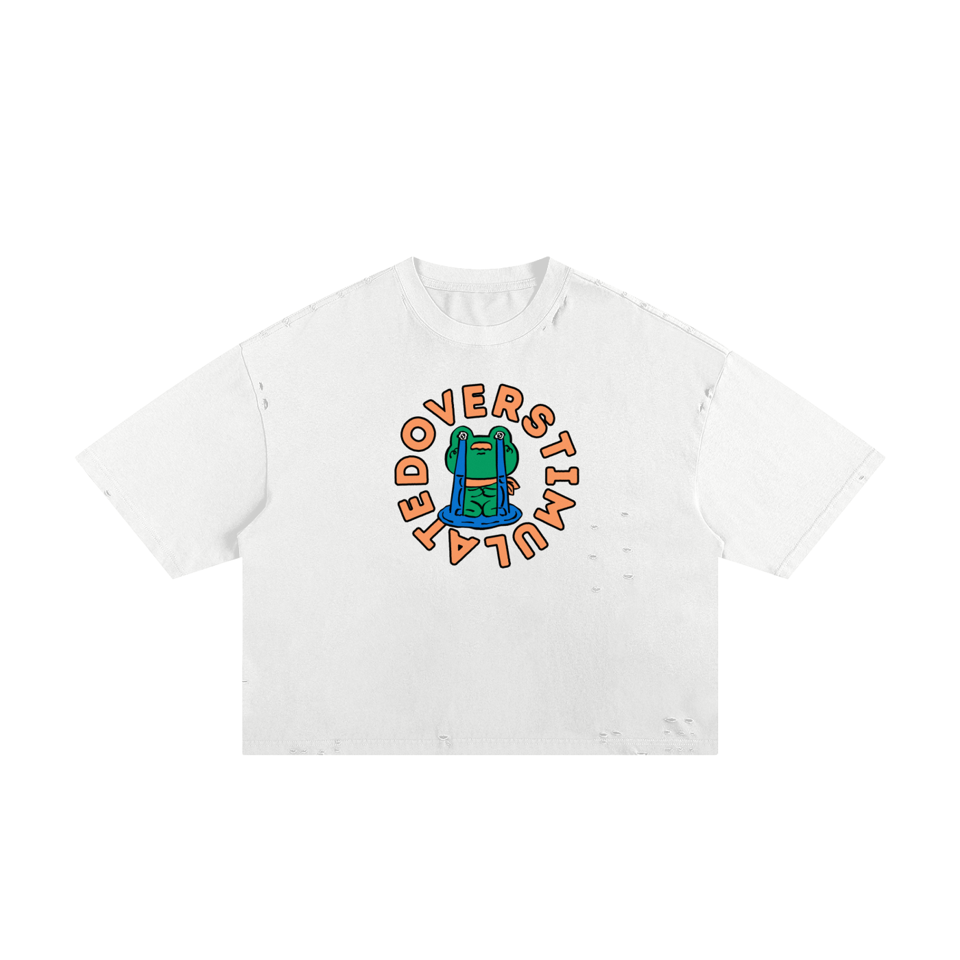 Overstimulated Frog Unisex Classic Frayed Boxy Tee