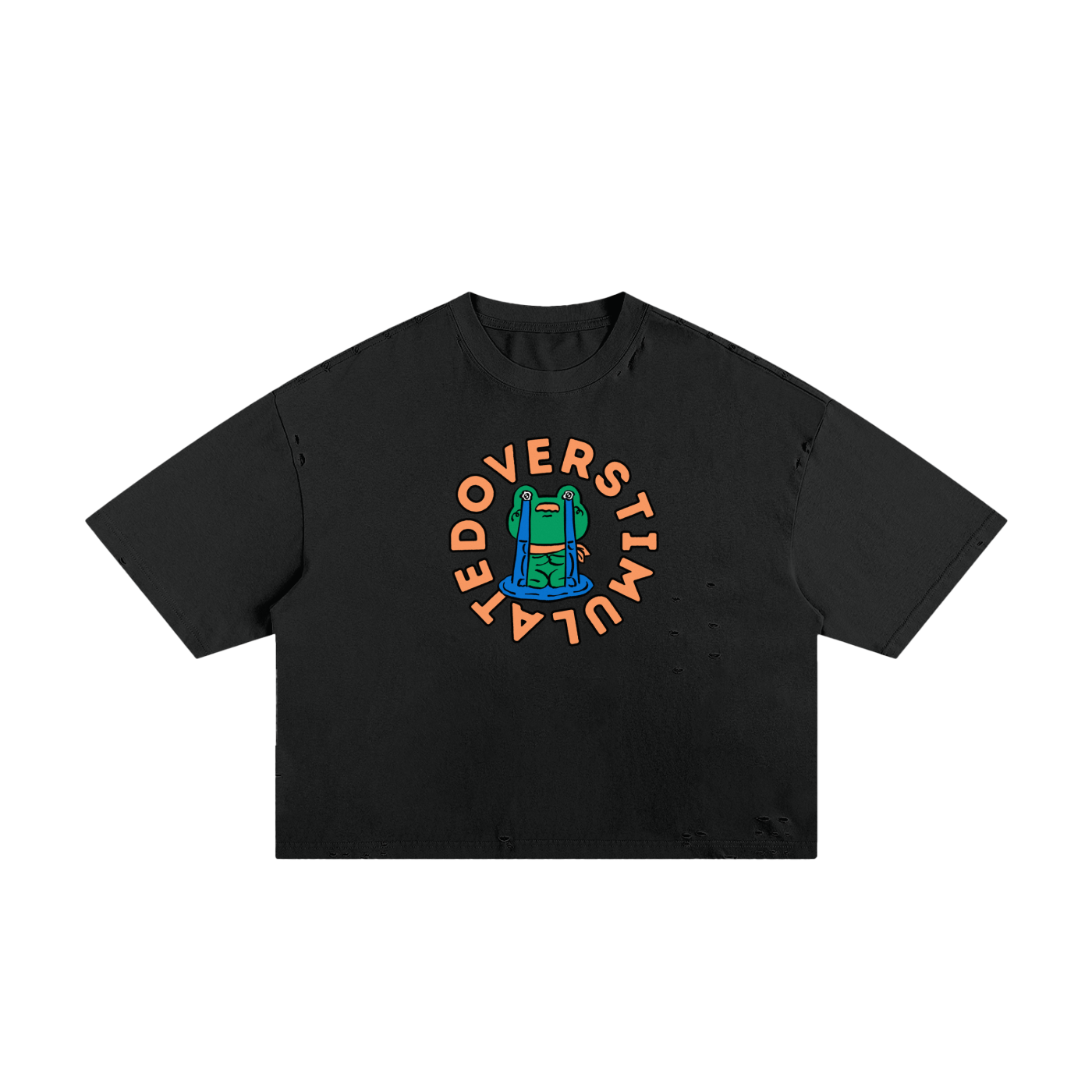 Overstimulated Frog Unisex Classic Frayed Boxy Tee