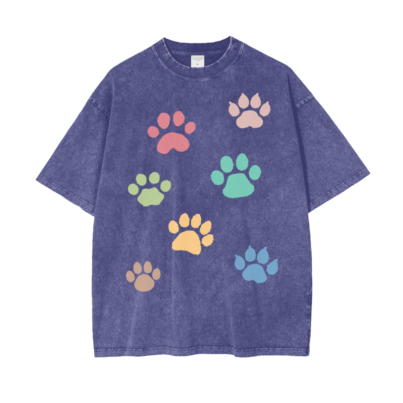 Paw Prints Unisex Oversize Snow Washed T-Shirt