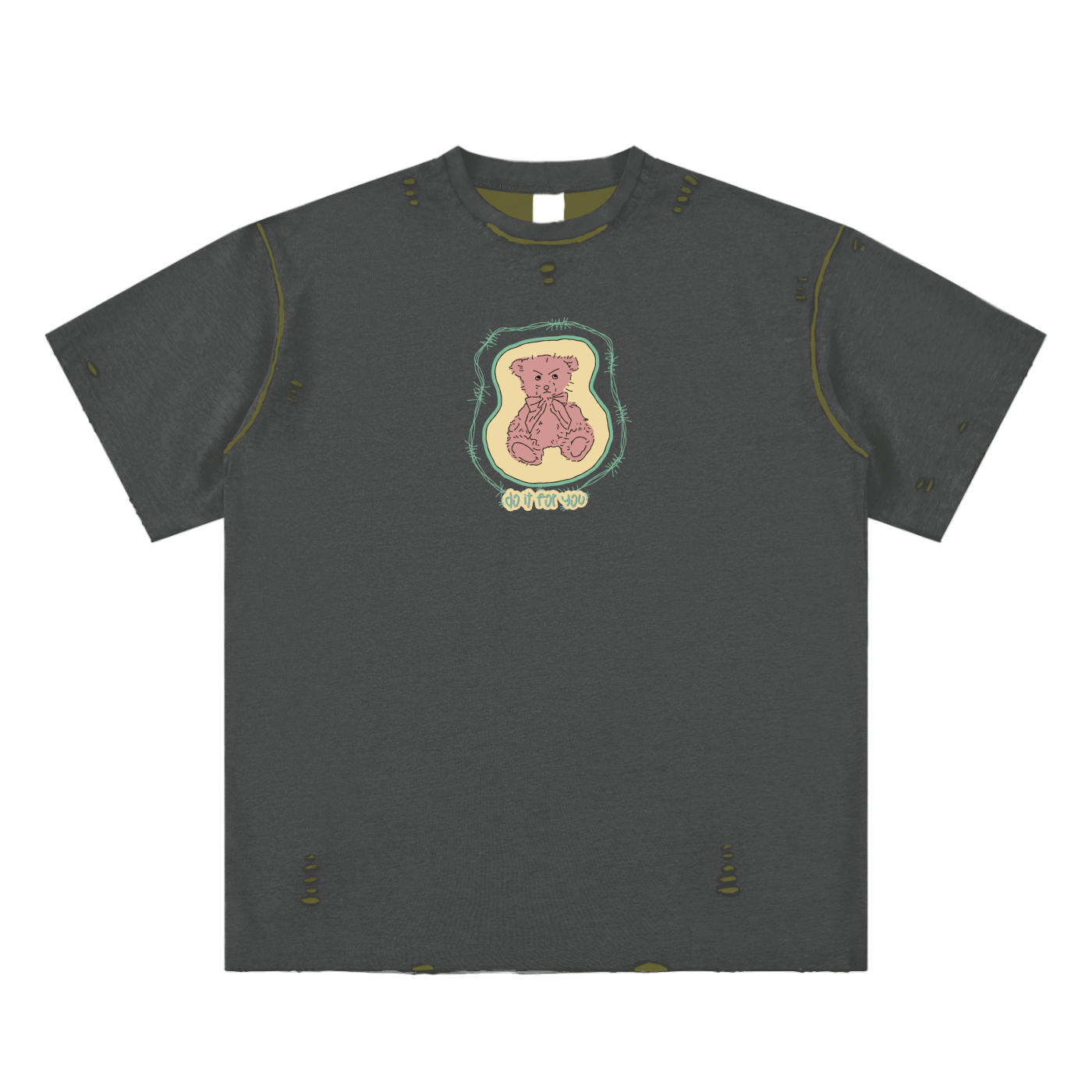Teddy Bear,C Unisex Reversible Frayed T-shirt