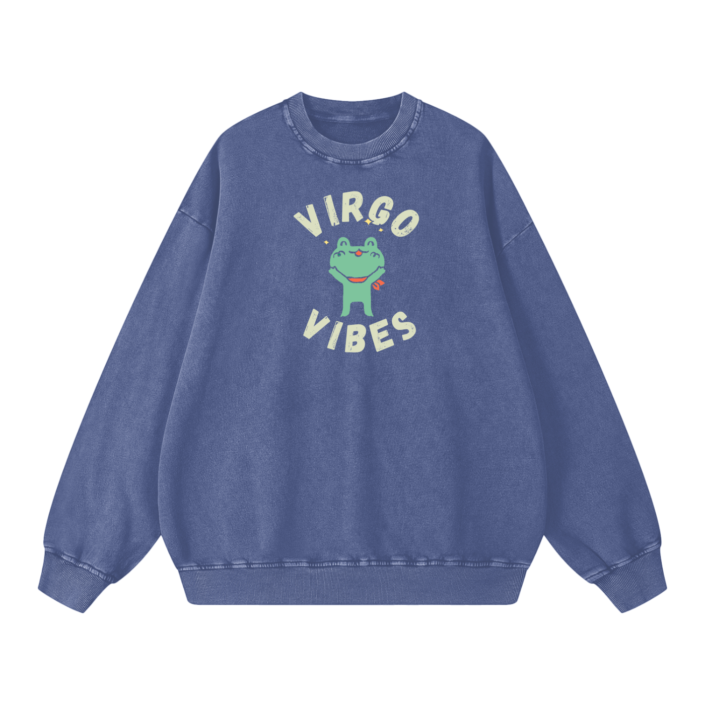 Zodiac Virgo Frog Unisex Acid Wash Oversize Sweatshirt