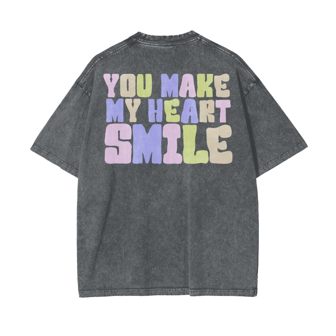Heart Smile Frt/Bck Print Unisex Oversize Snow Washed T-Shirt