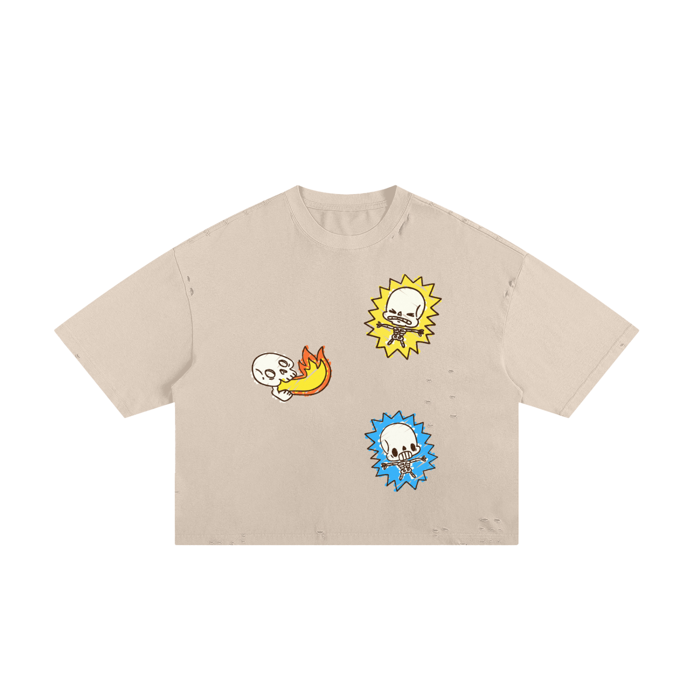 Electric Shock Skeletons Classic Frayed Boxy Tee