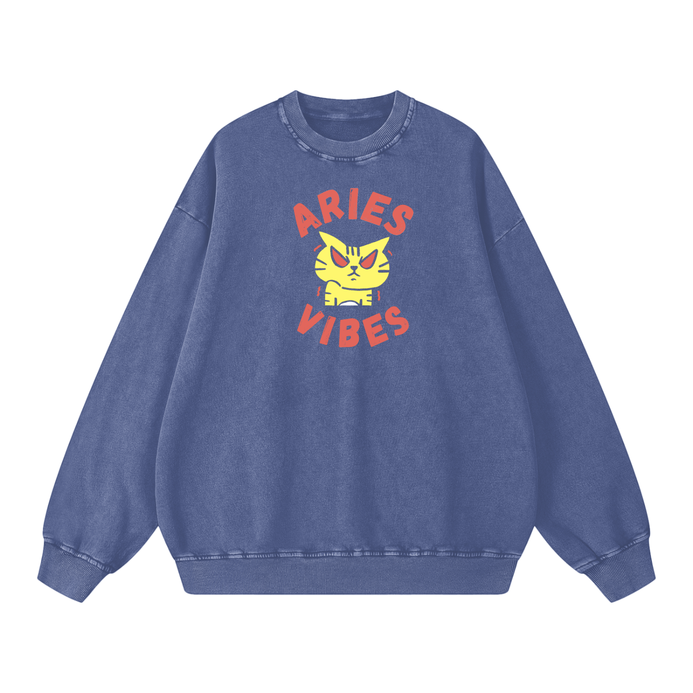 Zodiac Aries Cat Unisex Acid Wash Oversize Sweatshirt
