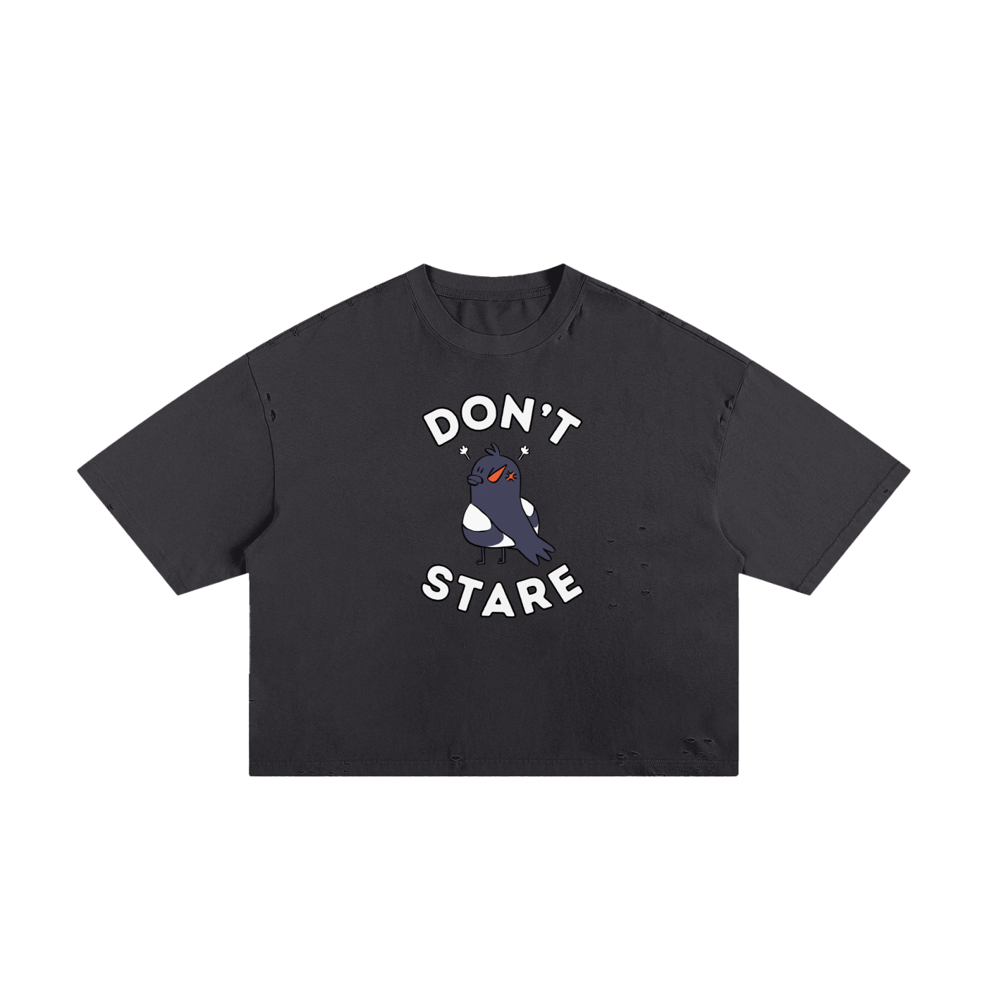 Don't Stare Bird Unisex Classic Frayed Boxy Tee