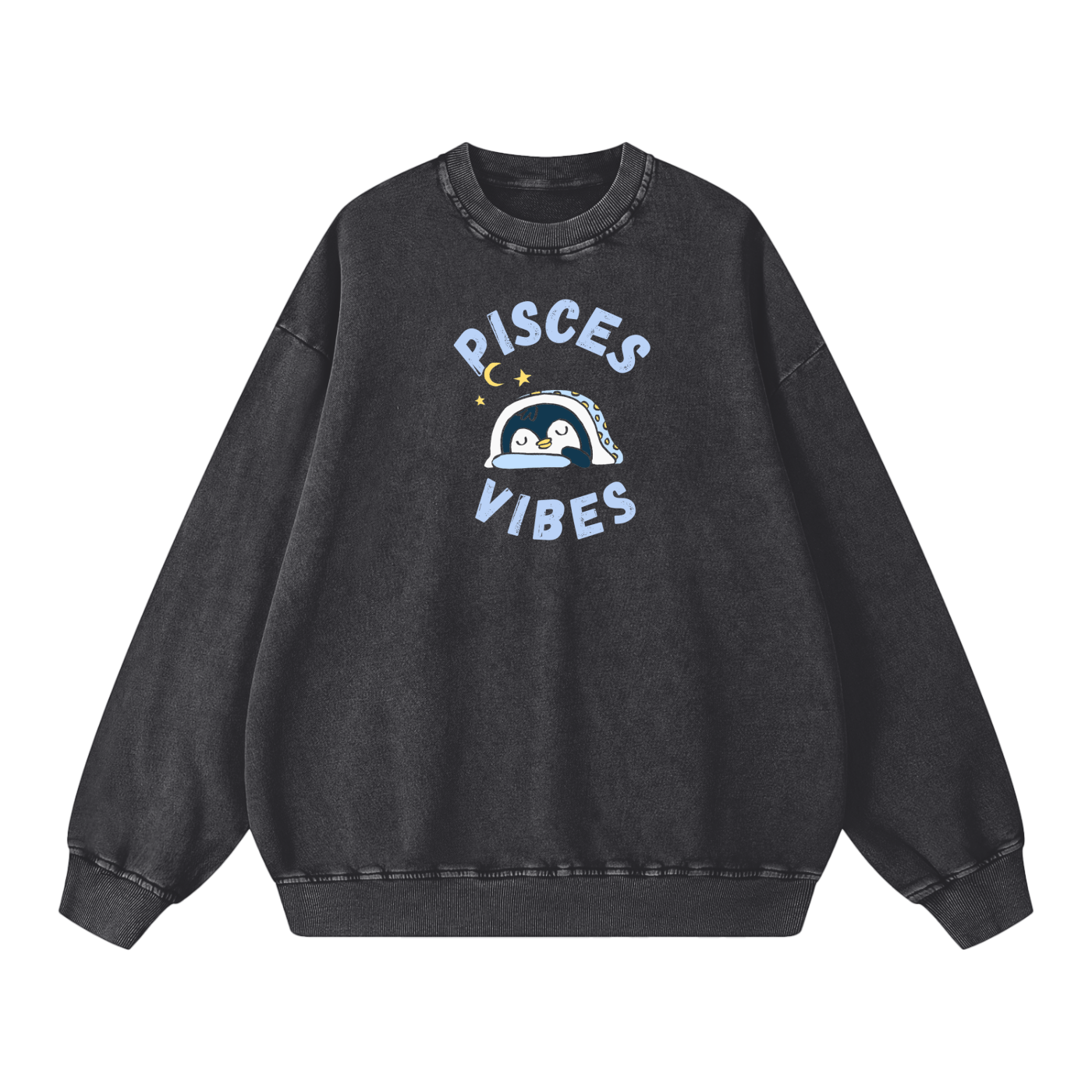 Zodiac Pisces Penguin Unisex Acid Wash Oversize Sweatshirt