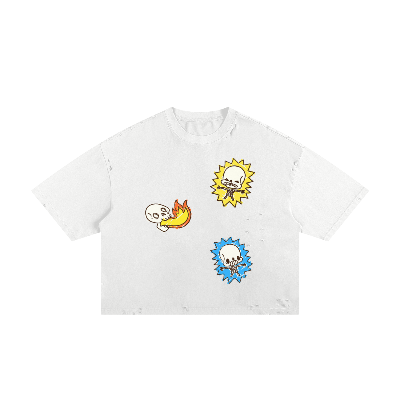 Electric Shock Skeletons Classic Frayed Boxy Tee