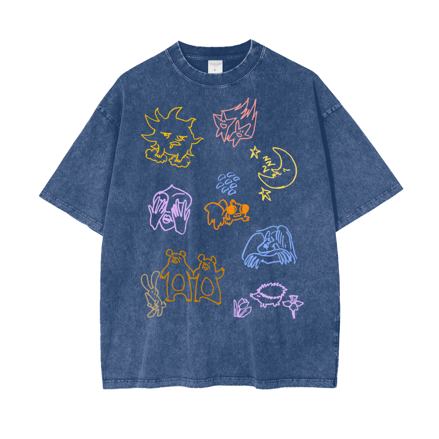 Life Doodles Unisex Oversize Snow Washed T-Shirt