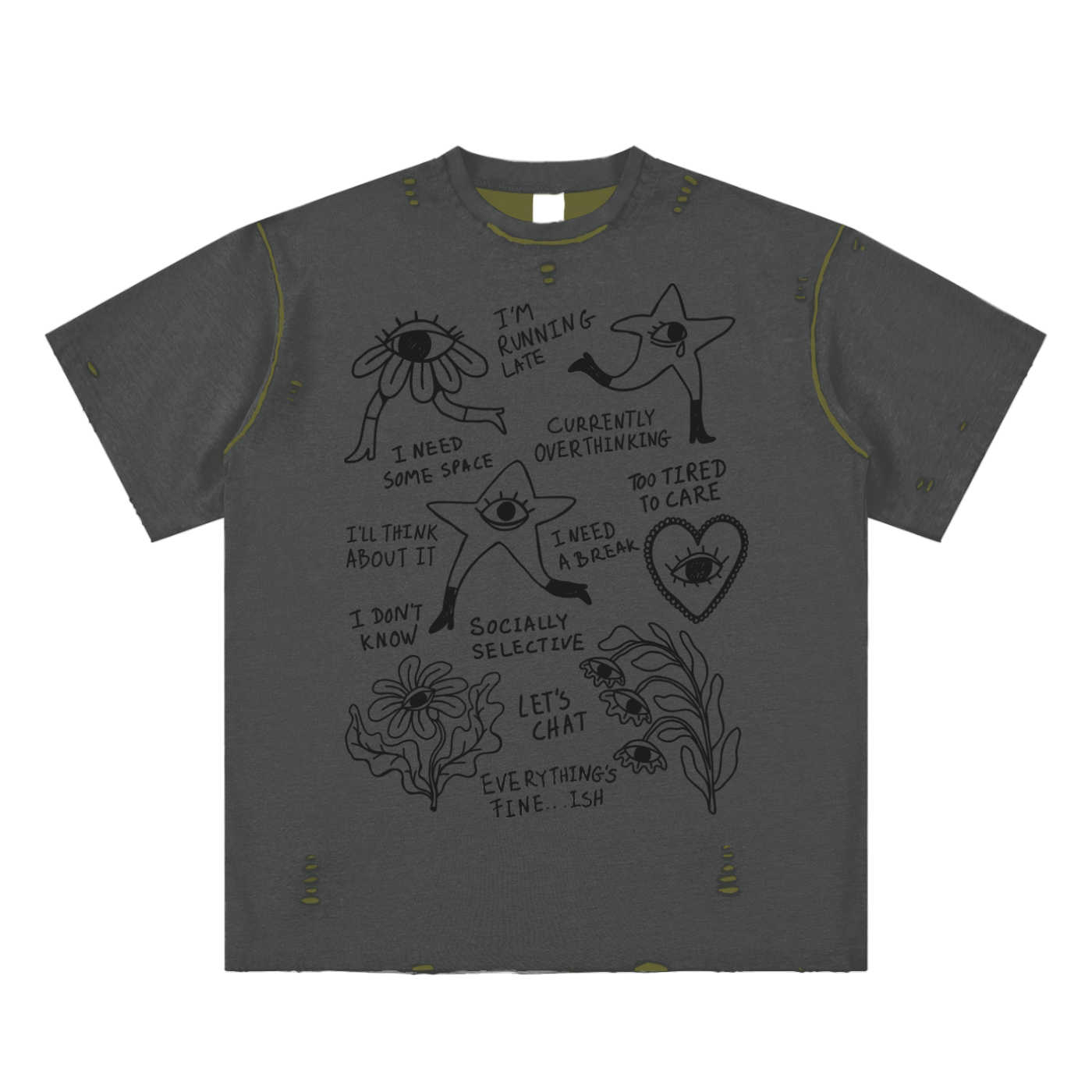Doodle Thoughts Unisex Reversible Frayed T-shirt