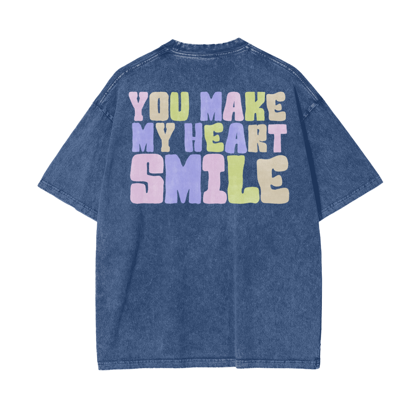 Heart Smile Frt/Bck Print Unisex Oversize Snow Washed T-Shirt