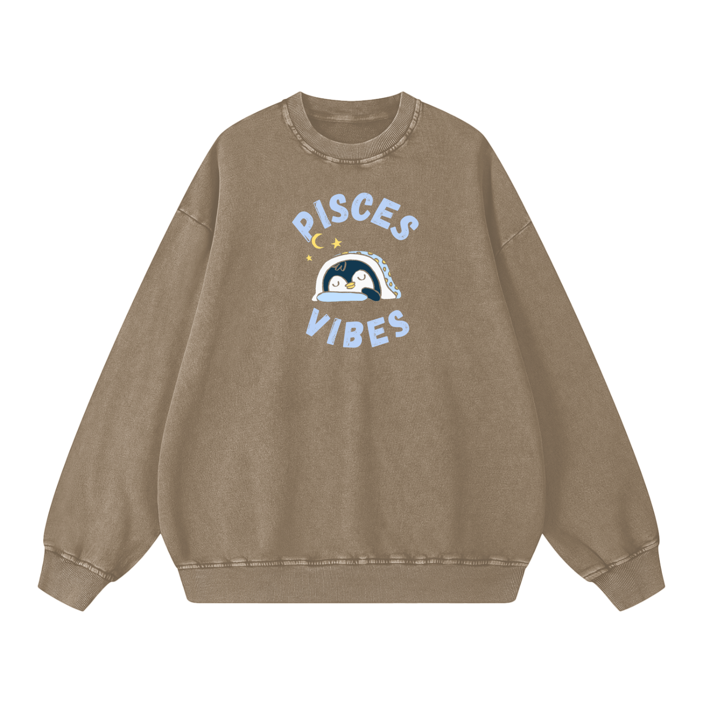 Zodiac Pisces Penguin Unisex Acid Wash Oversize Sweatshirt