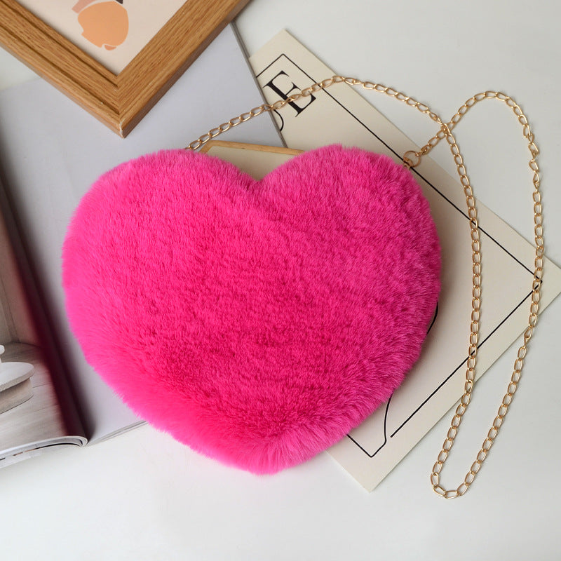 90s Classic Plush Heart Shoulder Bag Zipper Chain Purse