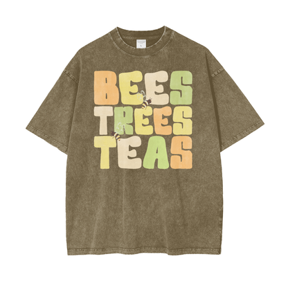 Bees Trees Unisex Oversize Snow Washed T-Shirt