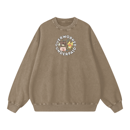 Overworked Animals Acid Wash Oversize Sweatshirt