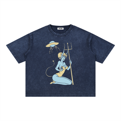 Alien Girl Mineral Wash Boxy Cotton T-Shirt