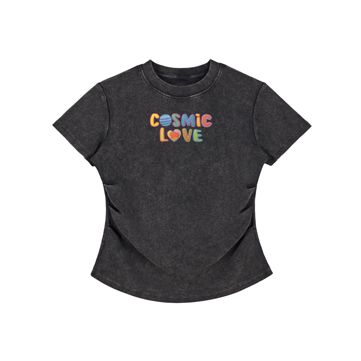 Cosmic Love Faux Embroidered Vintage Washed Femme Fit Cotton T-Shirt