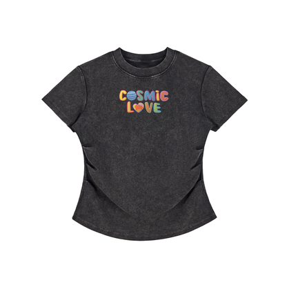 Cosmic Love Faux Embroidered Vintage Washed Femme Fit Cotton T-Shirt