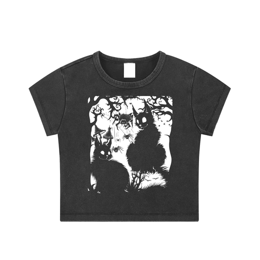 Black Cats Snow Washed Crop Top