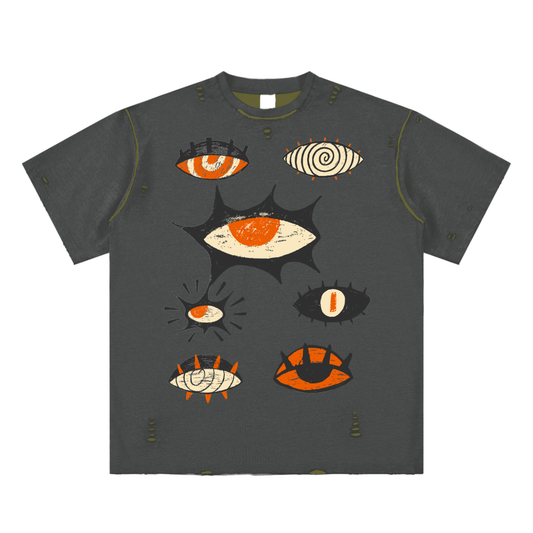 Hypnotic Eyes Unisex Reversible Frayed T-shirt
