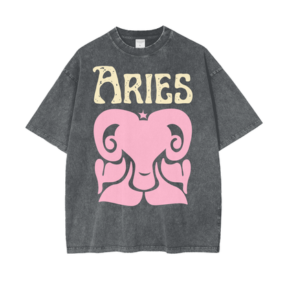 Zodiac Aries Psychedelic Snow Washed T-Shirt