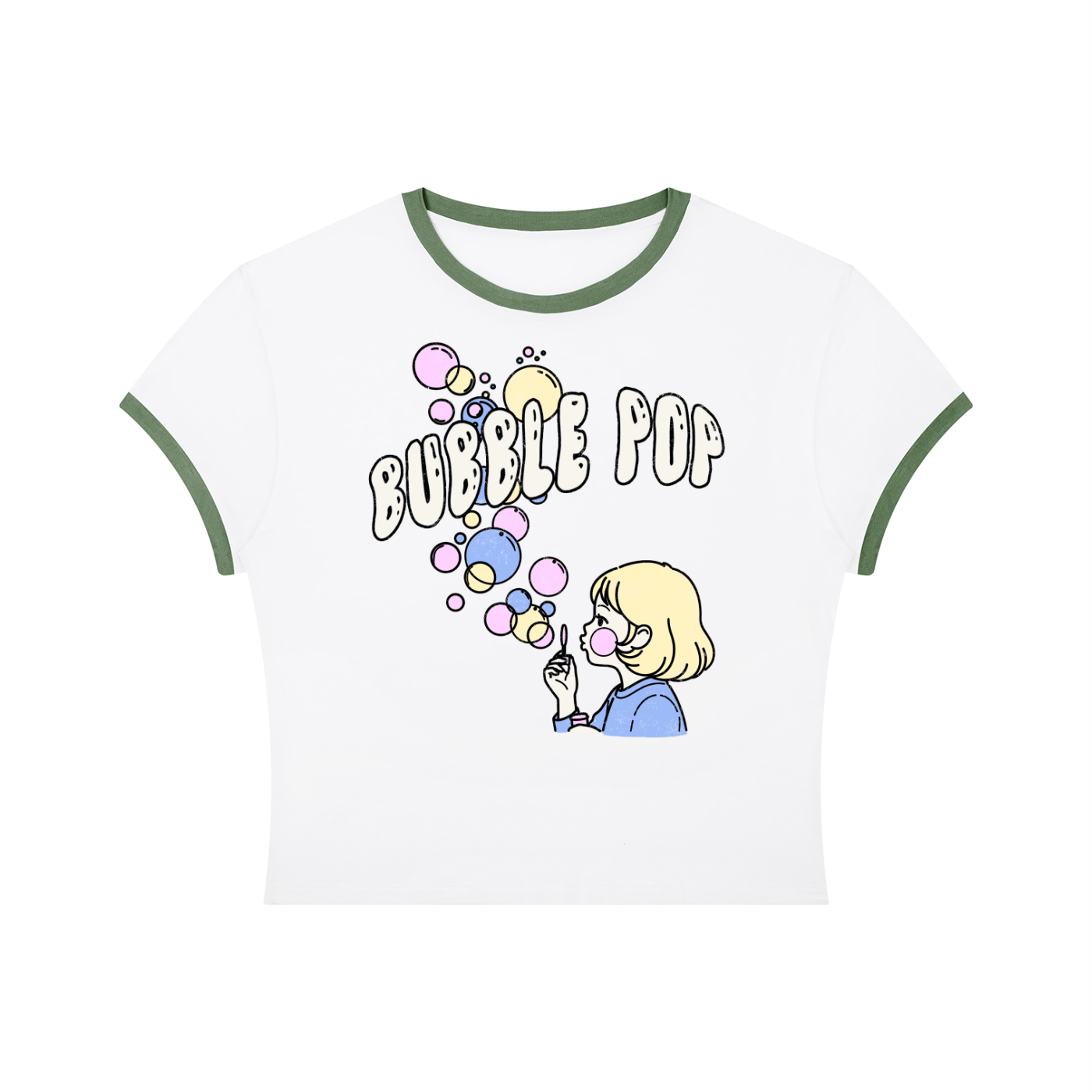 Bubble Pop Retro Women's Slim Fit Color Rib T-Shirt