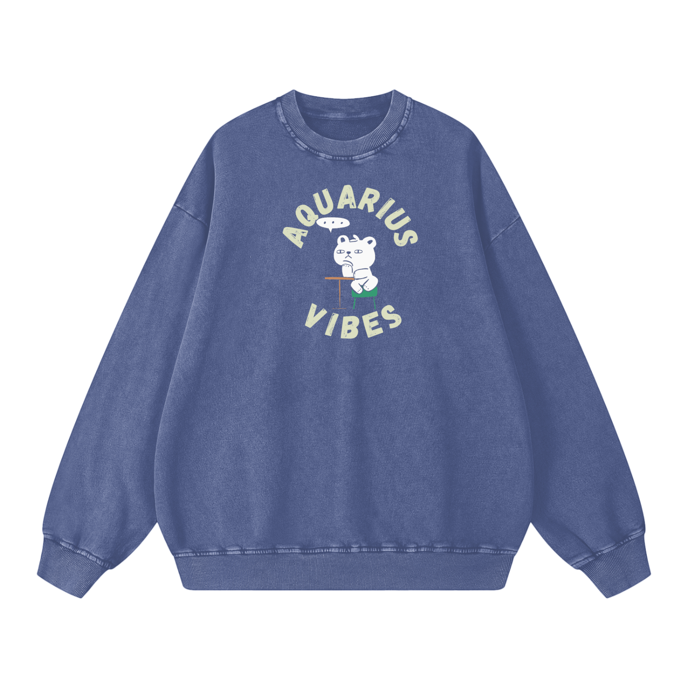 Zodiac Aquarius Bear Unisex Acid Wash Oversize Sweatshirt
