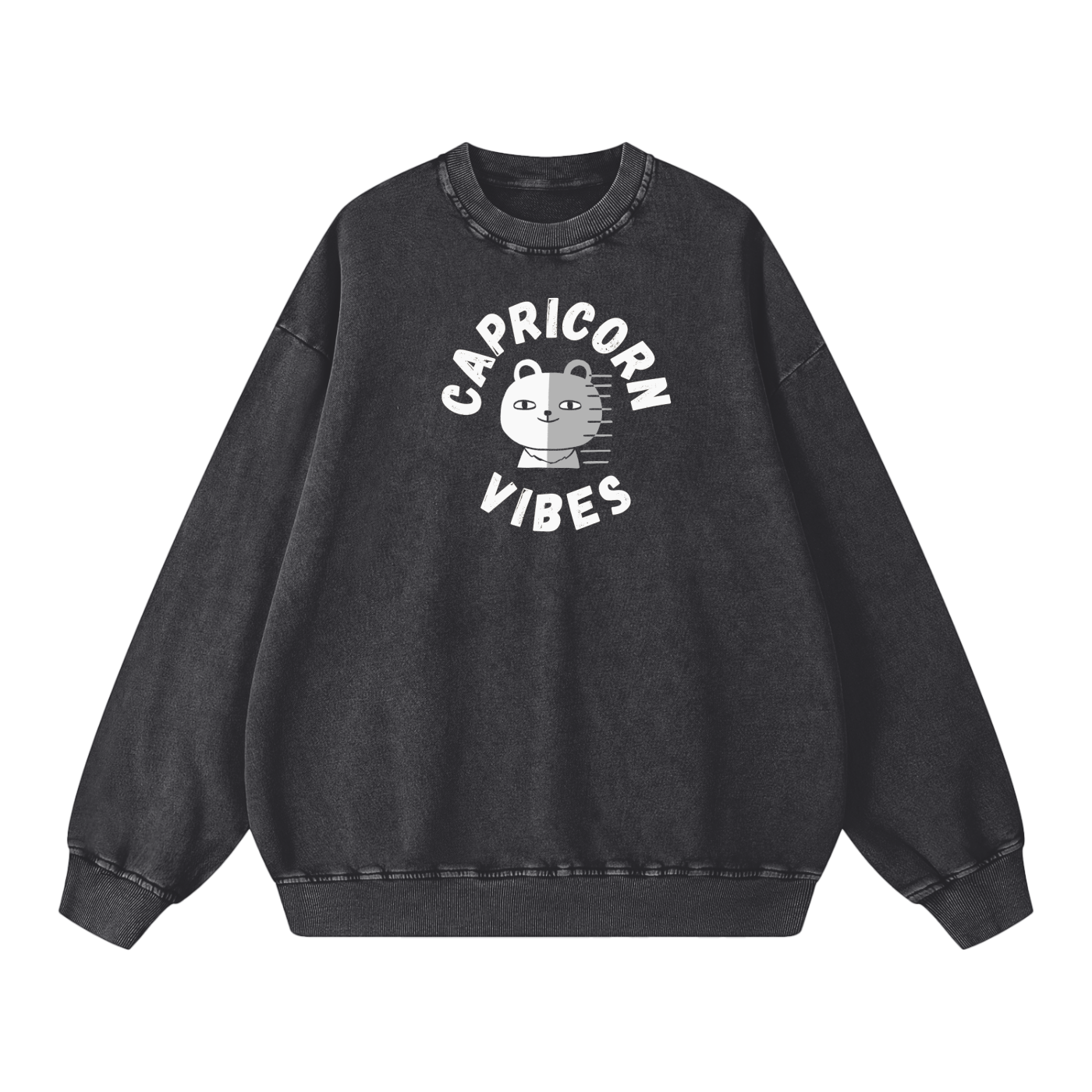 Zodiac Capricorn Bear Unisex Acid Wash Oversize Sweatshirt