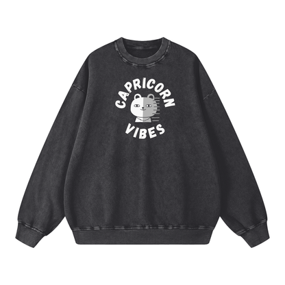 Zodiac Capricorn Bear Unisex Acid Wash Oversize Sweatshirt