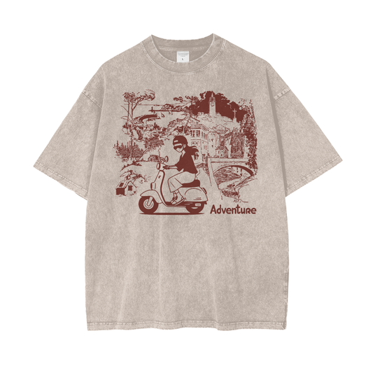 Anime Travel Adventure Unisex Oversize Snow Washed T-Shirt