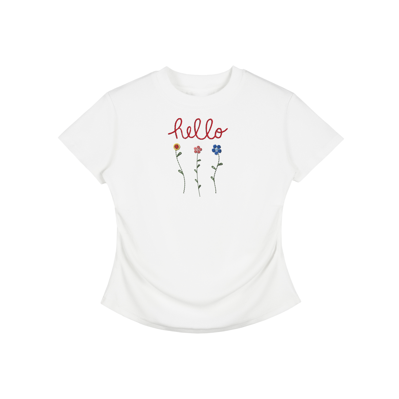 Hello Flowers Faux Embroidered Vintage Washed Femme Fit Cotton T-Shirt