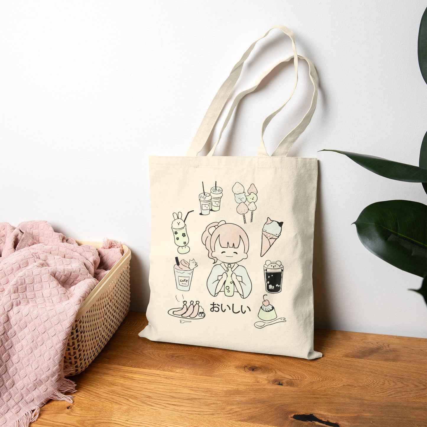 Kawaii "Delicious" Foods Cotton Canvas Tote Bag